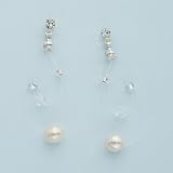 Silver and Ivory Rice Pearl and Czech Crystal Illusion Earrings