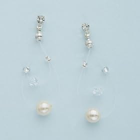 Silver and Ivory Rice Pearl and Czech Crystal Illusion Earrings