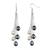 Black & White Silver Dangle Cultured Pearl Earrings