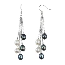 Black & White Silver Dangle Cultured Pearl Earrings