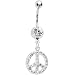 Gem Paved Peace Sign Dangle Belly Ring