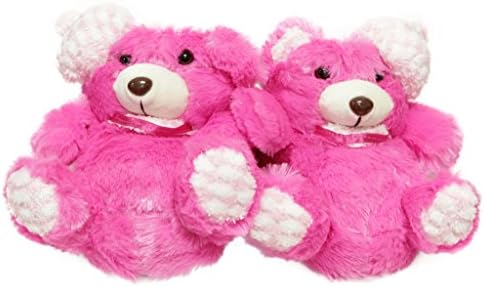 AMT-9968 Women kids lovely adorable faux fur cartoon bear soft anti-skid sole indoor shoes Fuchsia L