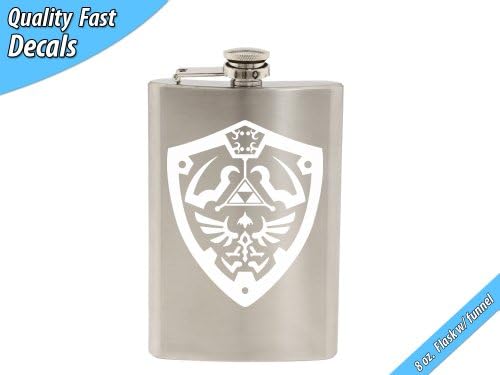 Zelda Shield Inspired Art Hand-made Etched 8 oz Stainless Steel Flask