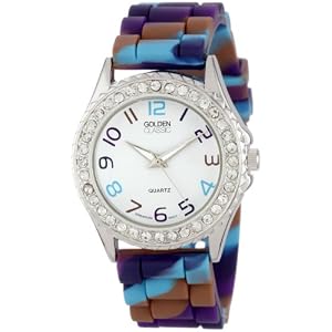 Best Buy Golden Classic Women's 2297-K "Colors Galore" Rhinestone Encrusted Bezel Multi-Colored Silicone Watch