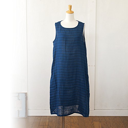 (オニヴァ) Onyvua ダブルガーゼ　ボーダーノースリーブワンピース M ネイビー
