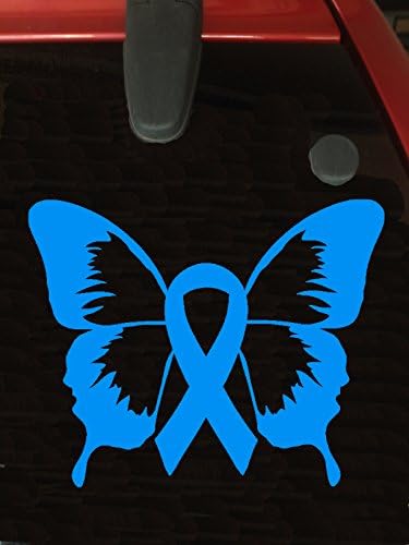 Light Blue Awareness Ribbon Butterfly Window Decal (Cushing Syndrome, DiGeorge, Graves Disease, Prostate cancer, trisomy 18, behcets)