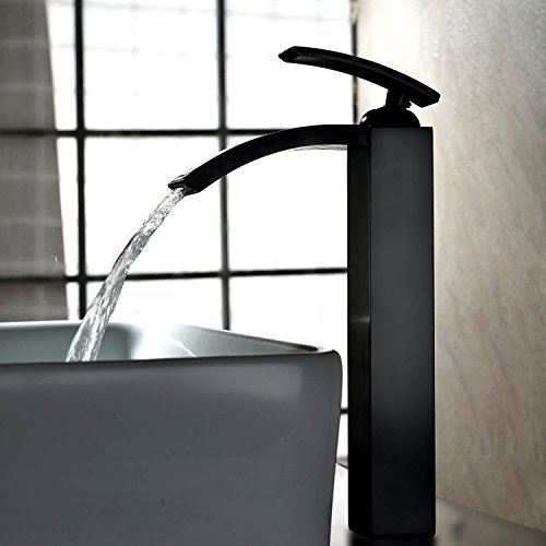 Aquafaucet Single Handle Oil Rubbed Bronze Square Waterfall Bathroom Vessel Sink Faucet Lavatory Mixer Taps Tall Spout
