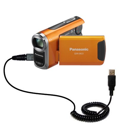 Coiled USB Cable for the Panasonic SDR-SW21 Video Camera with Power Hot Sync and Charge capabilities - uses Gomadic TipExchange Technology