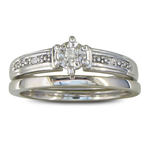Finely Crafted Diamond Engagement Bridal Set in Sterling Silver