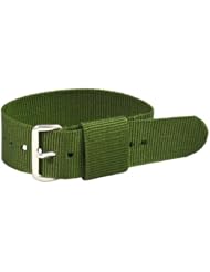 22mm Classic 1-Piece Nylon Buckle SS Solid Army Green - Easily Interchangeable Replacement Watch Strap / Band - Fits All Watches!!!