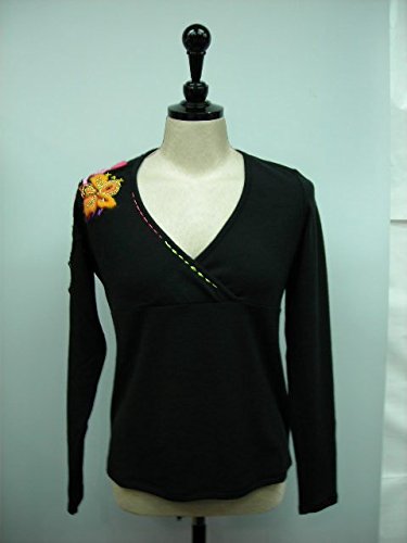 FUEGO(フエゴ) フランスブランド アクリル・ウール　花飾り付き ブラウス ブラック Mサイズ