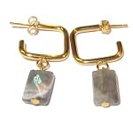 Labradorite Earrings 12 Dangle Gemstone Facet Cut Gem Blue Gold Hoop 1.4