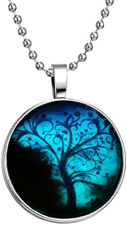 Ximei® Time Gem Silver Tone Ball Chain Round Charm Glow in the Dark Pendant Necklace (Tree of Life)