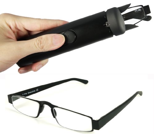 I-Mag Executive Slim Metal Reading Glasses with Slide Open Hard Case (1.00, Black)