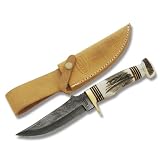 Marble's Large Damascus Clip Point Hunter with Stag Handle