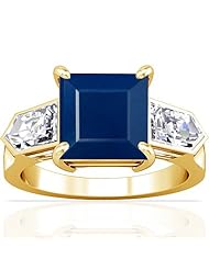 18K Yellow Gold Princess Cut Blue Sapphire Three Stone Ring