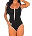 Shawhuwa Womens Sexy Ribbed Sleeveless Zipper Party Bodysuit Clubwear (Small, Black)