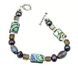 Bracelet - B38 - Handmade Genuine Abalone Shell, Freshwater Pearl and Fire-Polished Glass Beads with Toggle Closure