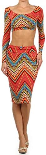 SurelyMine Womens Cropped Fitted Top And Matching High Waist Skirt Set Medium Coral