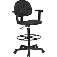 Drafting Stool with Designer Black Fabric Seat - BT-659-BLK-ARMS-GG