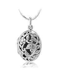 Chuvora Oxidized 925 Sterling Silver Open Filigree Floral Design Oval Shaped Locket Necklace 18