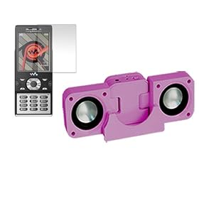 AAJ Trading Pink Mini Portable Foldable Speaker Speakers Stand For Sony Ericsson W995 & FREE Screen Protector Guard Shield