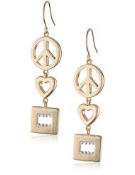 DOMO 2-Tone Yellow Bronze "Love, Peace, Hope" Drop Earrings