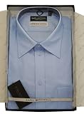 Pure Fine Cotton Mens Business Dress Shirt Spread Collar 100% Cotton Wrinkle Free Poplin Long Sleeve with Gift Box Light Blue