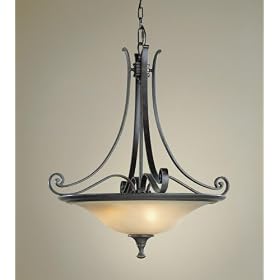 Murray Feiss F1931/3LBR Cervantes Three-Light Uplight Chandelier in Liberty Bronze with Frosted Amber Glass Shades