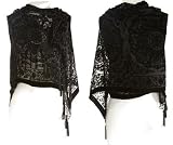 TEMPER Silk Blend Velvet Burnout Shawl (BLACK), Black, MG23-067L