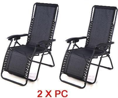 Two New Foldable Zero Gravity Chair Recliner Lounge Patio Chairs -Black