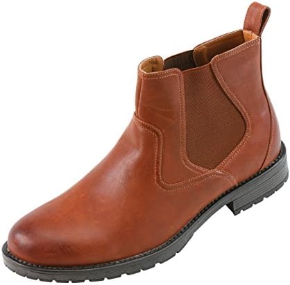 Amali Mens Tan Classic Plain Toe Smooth Boot Slip On Double Gore with Treaded Sole: Style 8034 Tan-028 12 D (M) US