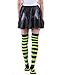 Women’s Extra Long Striped Socks Over Knee High Opaque Stockings (Black & Lime Green)