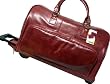 Rolling Burgundy Italian Leather Duffle Bag Weekender Travel Bag