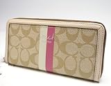 Coach Heritage Stripe Accordian Zip Around Wallet 43554 Khaki Pink
