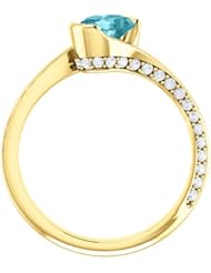 14K Yellow Gold 7.00x5.00mm Oval Cut Blue Zircon and Diamond Ring -- LIFETIME WARRANTY