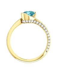 10K Yellow Gold 7.00x5.00mm Oval Cut Blue Zircon and Diamond Ring -- LIFETIME WARRANTY
