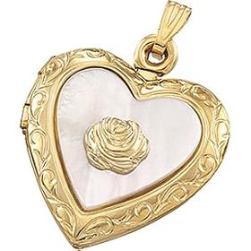 14K Yellow Gold Heart Locket W/Rose