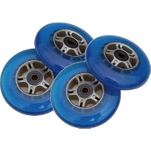 4 Blue Wheels W/Abec 7 Bearings for RAZOR SCOOTER 100mm