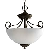 Progress Lighting P3738-20 2-Light Semi-Flush Close-To-Ceiling with Etched Watermark Glass and Twisted Wire Details, Antique Bronze