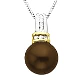 S&G Sterling Silver and 14k Yellow Gold 8mm Brown Freshwater Cultured Pearl and Diamond Pendant (0.03cttw, I-J Color, I3 Clarity), 18