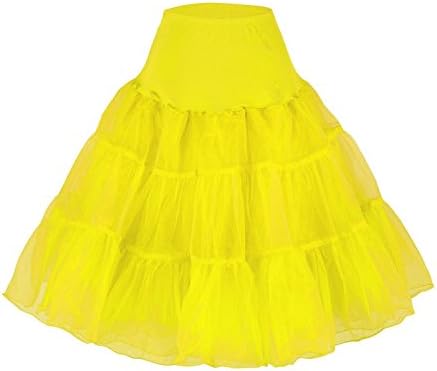 Yijunqing 50s Vintage Rockabilly Petticoat Tutu, 26" Length Net Underskirt (US size 0-6, Yellow)