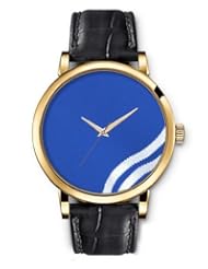 SPRAWL Aanalog Fashion Series Gold Ladies Watches of Genuine Black Leather Strap,Unique Wrist Watch for Women Girls Designed with White stripes on the shore blue background