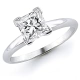 14k White Gold 1.50 Carat Princess Cut Solitaire Diamond Engagement Ring - (G-H;SI1-2)