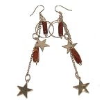 Jasper Earrings 20 Dangle Star Red Silver Chain Circle Long Crystal Healing Gemstone 3.5