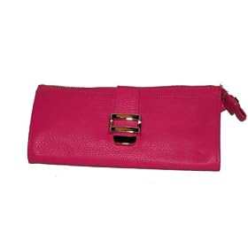 Liz Claiborne Dark Pink Leather Jackie Flats Wristlet Clutch