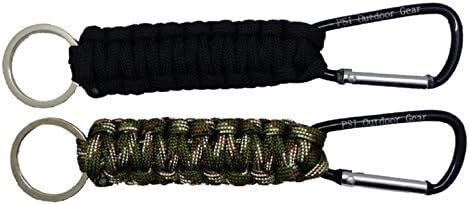 Paracord Keychains with Carabiners (2 Pack) Black and Camo Color PSI Outdoor Gear