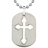 Fashionable Faith: Designer Inspired Titanium Dog Tag Pendant with Cut-out Medieval Cross on a Stainless Steel Ball Chain
