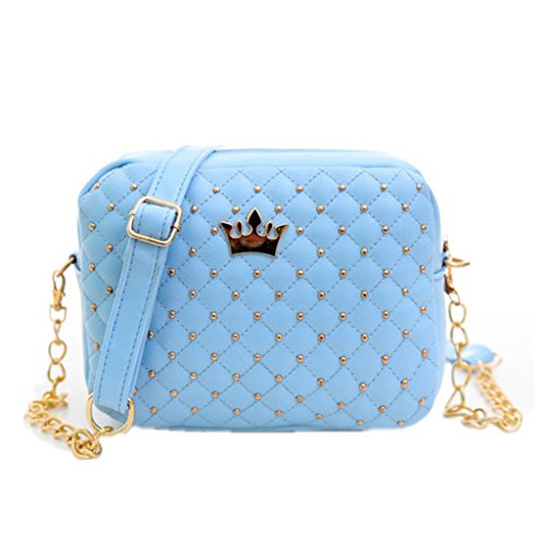 Women Messenger Bags Rivet Chain Shoulder Bag Leather Crossbody (Blue)