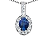 1.19 cttw Genuine Sapphire and Diamond Oval Pendant - 14kt White Gold